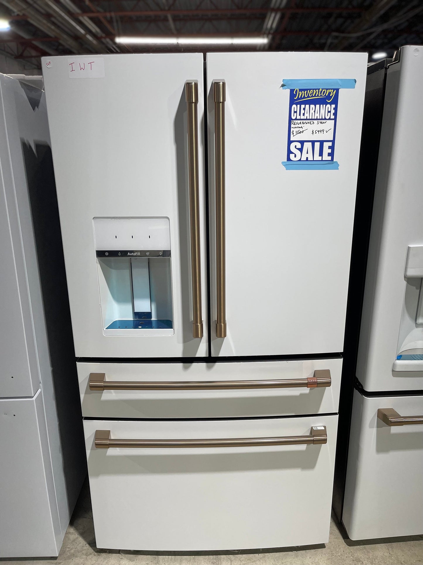 Cafe CVE28DP4NW2 French Door Refrigerator, 36 inch Width, ENERGY STAR Certified, 27.8 cu. ft. Capacity, Water Dispenser (Exterior), Ice Dispenser (Thru Door), Matte White colour AutoFill Refurbished 3 Years Warranty