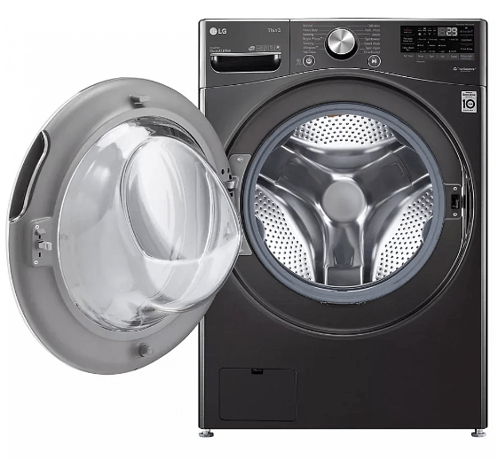 LG WM4100HBA Front Load Washer, 27 inch Width, ENERGY STAR Certified, 5.2 cu. ft. Capacity, Steam Clean, 14 Wash Cycles, 5 Temperature Settings, Stackable, 1300 RPM Washer Spin Speed, Water Heater, Wifi Enabled, Black Stainless Steel colour TurboWash 360