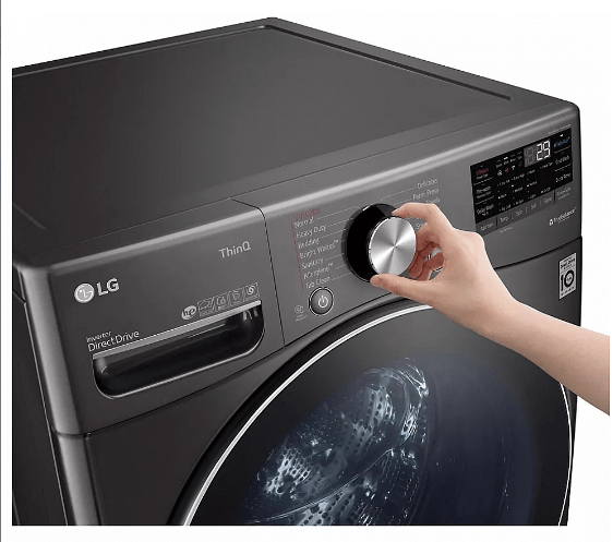 LG WM4100HBA Front Load Washer, 27 inch Width, ENERGY STAR Certified, 5.2 cu. ft. Capacity, Steam Clean, 14 Wash Cycles, 5 Temperature Settings, Stackable, 1300 RPM Washer Spin Speed, Water Heater, Wifi Enabled, Black Stainless Steel colour TurboWash 360