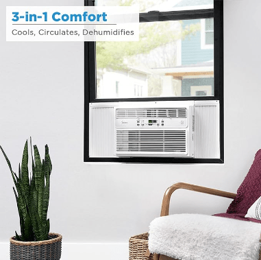 MIDEA MAW12R1BWT - Midea 12,000 BTU EasyCool Window Air Conditioner, Dehumidifier and Fan - Cool, Circulate and Dehumidify up to 550 Sq. Ft., Reusable Filter, Remote Control