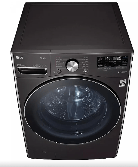 LG WM4100HBA Front Load Washer, 27 inch Width, ENERGY STAR Certified, 5.2 cu. ft. Capacity, Steam Clean, 14 Wash Cycles, 5 Temperature Settings, Stackable, 1300 RPM Washer Spin Speed, Water Heater, Wifi Enabled, Black Stainless Steel colour TurboWash 360