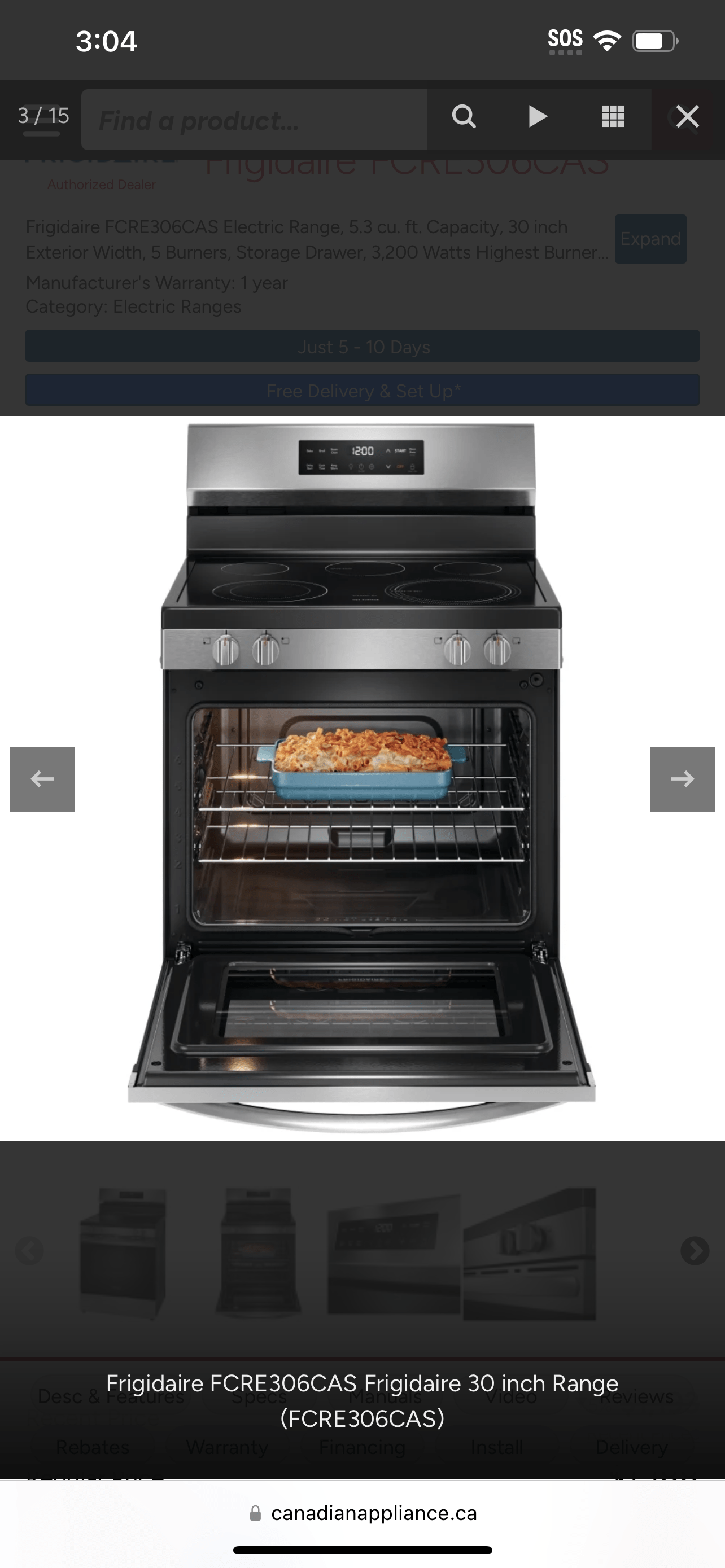 Frigidaire FCRE306CAS Range, Electric, 30 inch Exterior Width, 5 Burners, 5.3 cu. ft. Capacity, Storage Drawer, 1 Ovens, Stainless Steel