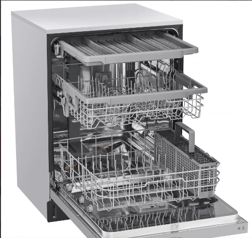 LG LDFN4542S Dishwasher, 24" Exterior Width, 48 dB Decibel Level, Full Console, Stainless Steel (Interior), 9 Wash Cycles, 15 Capacity (Place Settings), 3 Loading Racks, Wifi Enabled, Stainless Steel colour