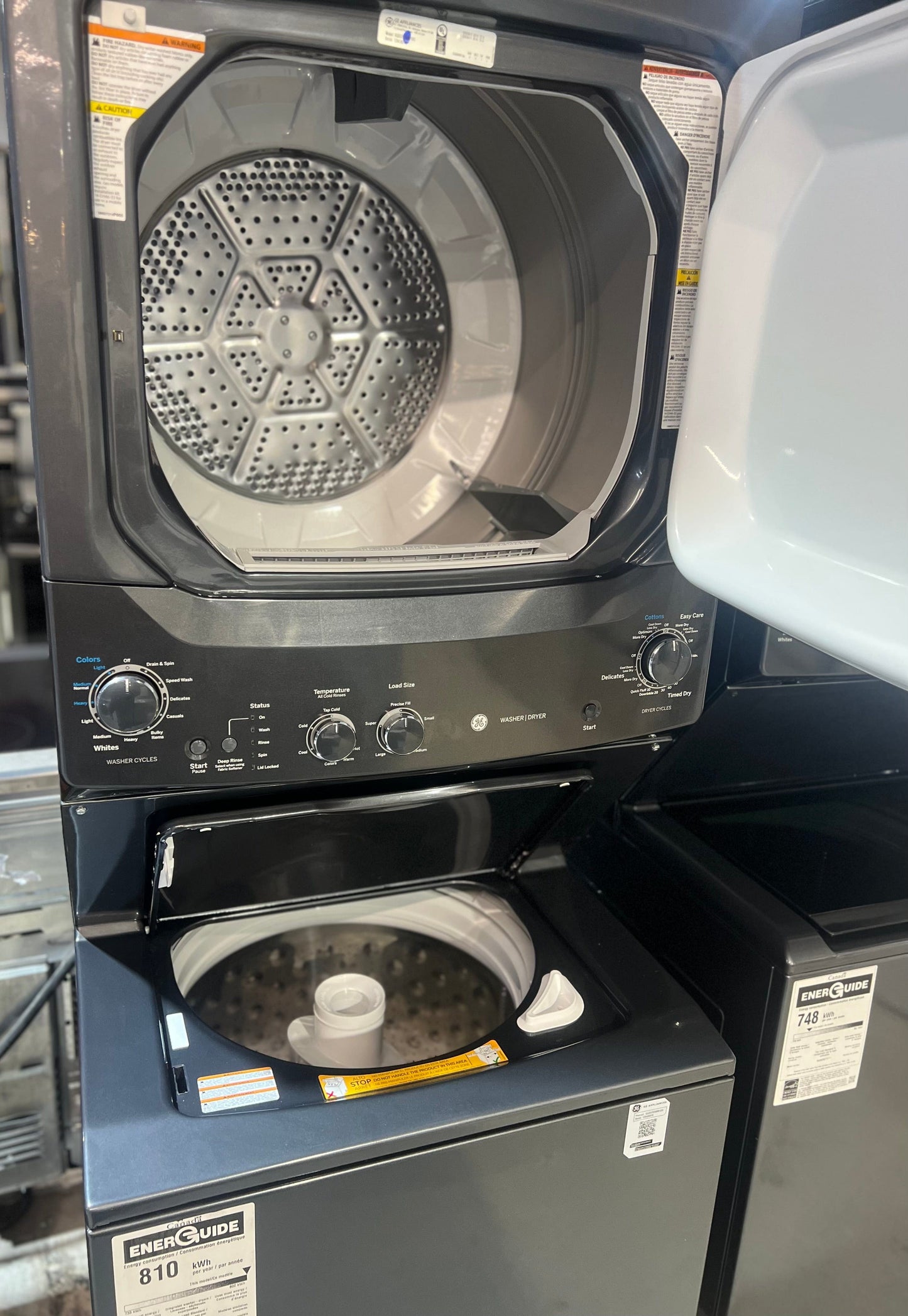 GE GUD37ESMMDG Laundry Center, 27" Width, 5.9 Cu. Ft. Capacity (Dryers), Electric, 27" Exterior Width, 10.3 cu. ft. Capacity, 11 Wash Cycles, 800 RPM Washer Spin Speed, 4.4 Washer Capacity, Diamond Grey colour Contains Agitator