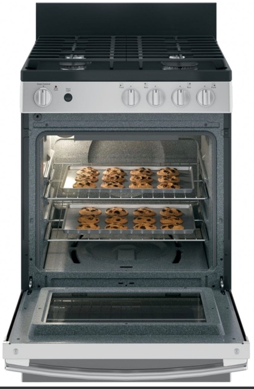 GE JCGAS640RMSS Range, 24" Exterior Width, Gas Range, Gas Burners, 4 Burners, 2.9 cu. ft. Capacity, Storage Drawer, 1 Ovens, 15K BTU, Front Controls, Stainless Steel colour