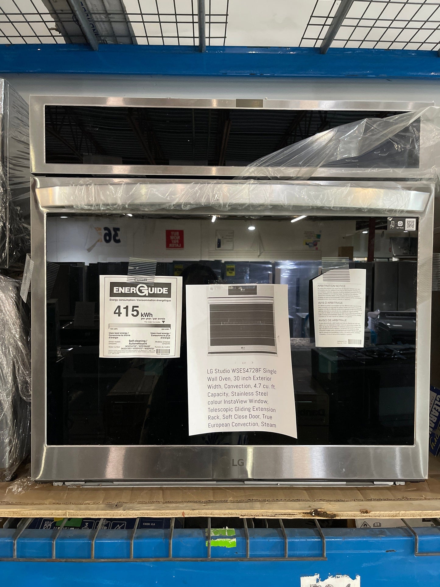 LG Studio WSES4728F Single Wall Oven, 30 inch Exterior Width, Convection, 4.7 cu. ft. Capacity, Stainless Steel colour InstaView Window, Telescopic Gliding Extension Rack, Soft Close Door, True European Convection, Steam Sous Vide, Air Fry