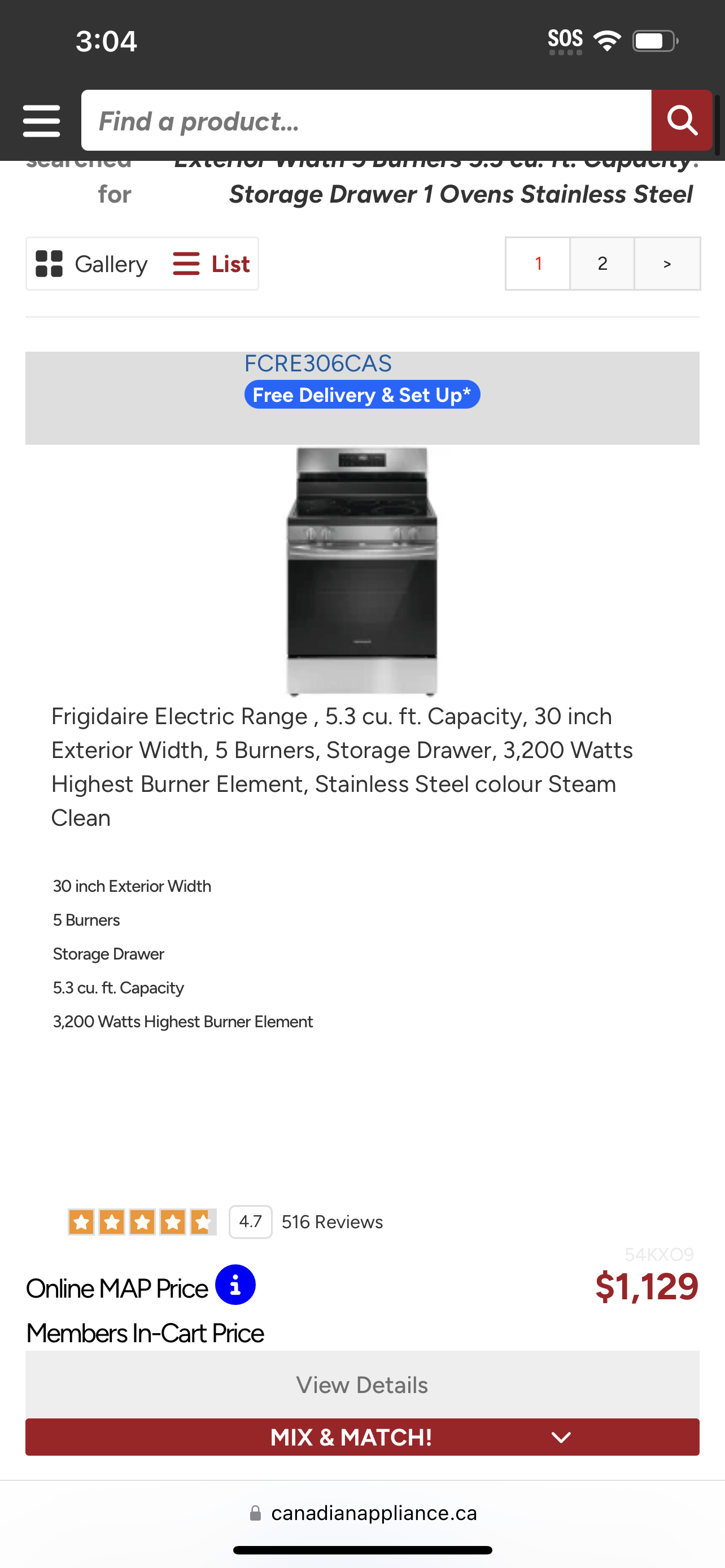 Frigidaire FCRE306CAS Range, Electric, 30 inch Exterior Width, 5 Burners, 5.3 cu. ft. Capacity, Storage Drawer, 1 Ovens, Stainless Steel