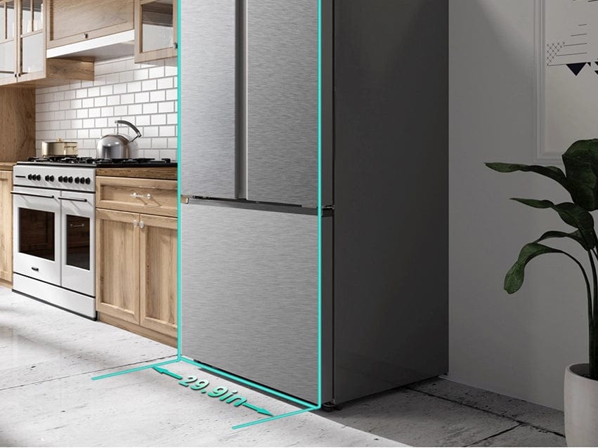 Hisense RF210N6ASE French Door Refrigerator, 30 inch Width, ENERGY STAR Certified, 20.8 cu. ft. Capacity, Stainless Steel colour PureFlat Design