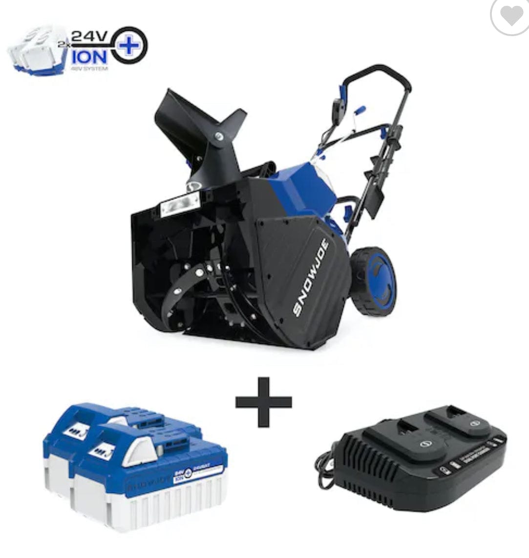 Snow Joe 24V-X2-SB22 48-Volt* MAX IONMAX Cordless Single-Stage Snow Blower Kit | 22-Inch | Brushless 1600W Motor | W/ 2 x 8.0-Ah High Performance Batteries + High Speed Dual Port Charger -- Refurbished ( Exchange or Repair Warranty Only)