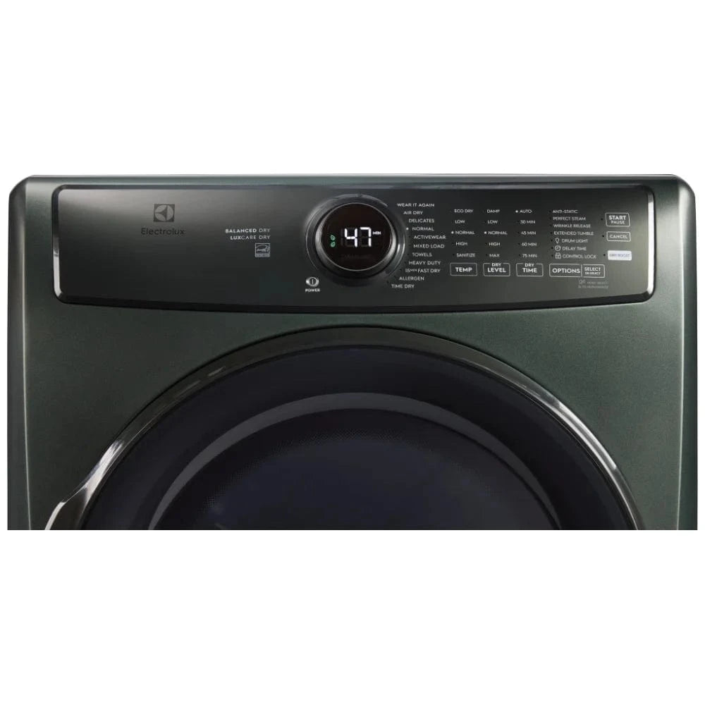 ELFE773CAA- Electrolux ELFE773CAA Electric Dryer, 8 cu. ft. Dryer Capacity, Steam Clean, 5 Temperature Settings, Stackable, Steel Drum, Alpine Green color