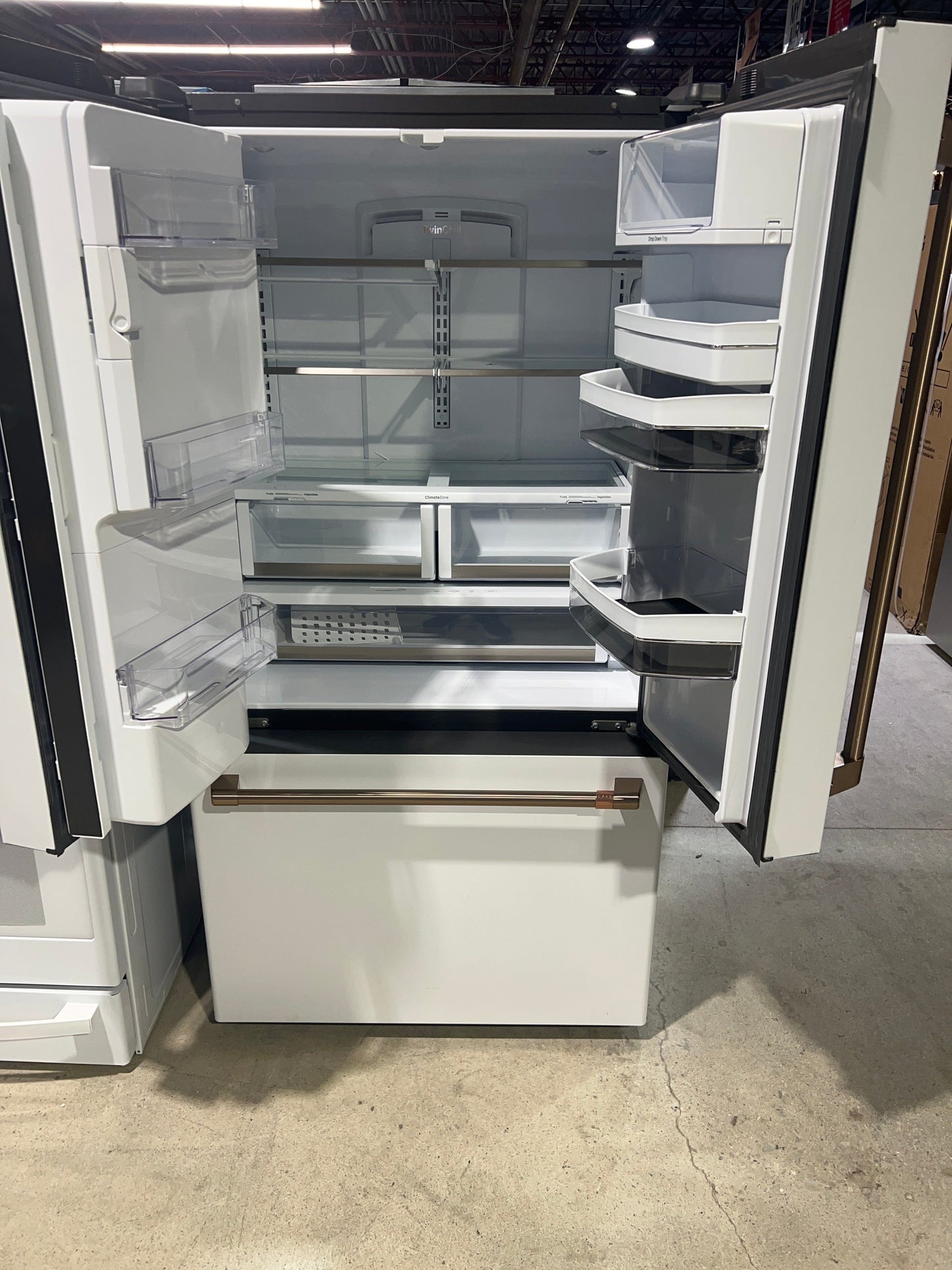 Cafe CYE22TP4MW2 French Door Refrigerator, 36 inch Width, ENERGY STAR Certified, 22.1 cu. ft. Capacity, Counter Depth, Water Dispenser (Exterior), Ice Dispenser (Thru Door), Matte White color Hot Water Dispenser ,Frost Guard. Refurbished
