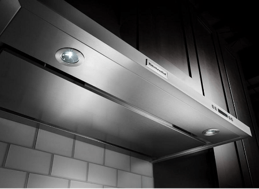 KitchenAid KVUB606DSS Range Hood, 36 inch Exterior Width, Canopy, Under-Cabinet, 600 CFM, 7.0, LED, Dishwasher Safe Filters, 4, Stainless Steel colour Blower Included