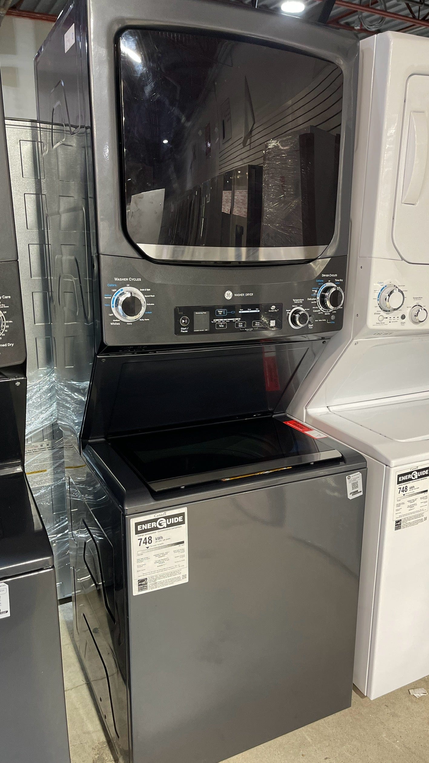 GE GUD57EEMTDG Laundry Center, 26 1/2" Width, 5.9 Cu. Ft. Capacity (Dryers), Electric, 27" Exterior Width, 4.5 cu. ft. Capacity, 11 Wash Cycles, 800 RPM Washer Spin Speed, 4.5 Washer Capacity, Diamond Grey colour