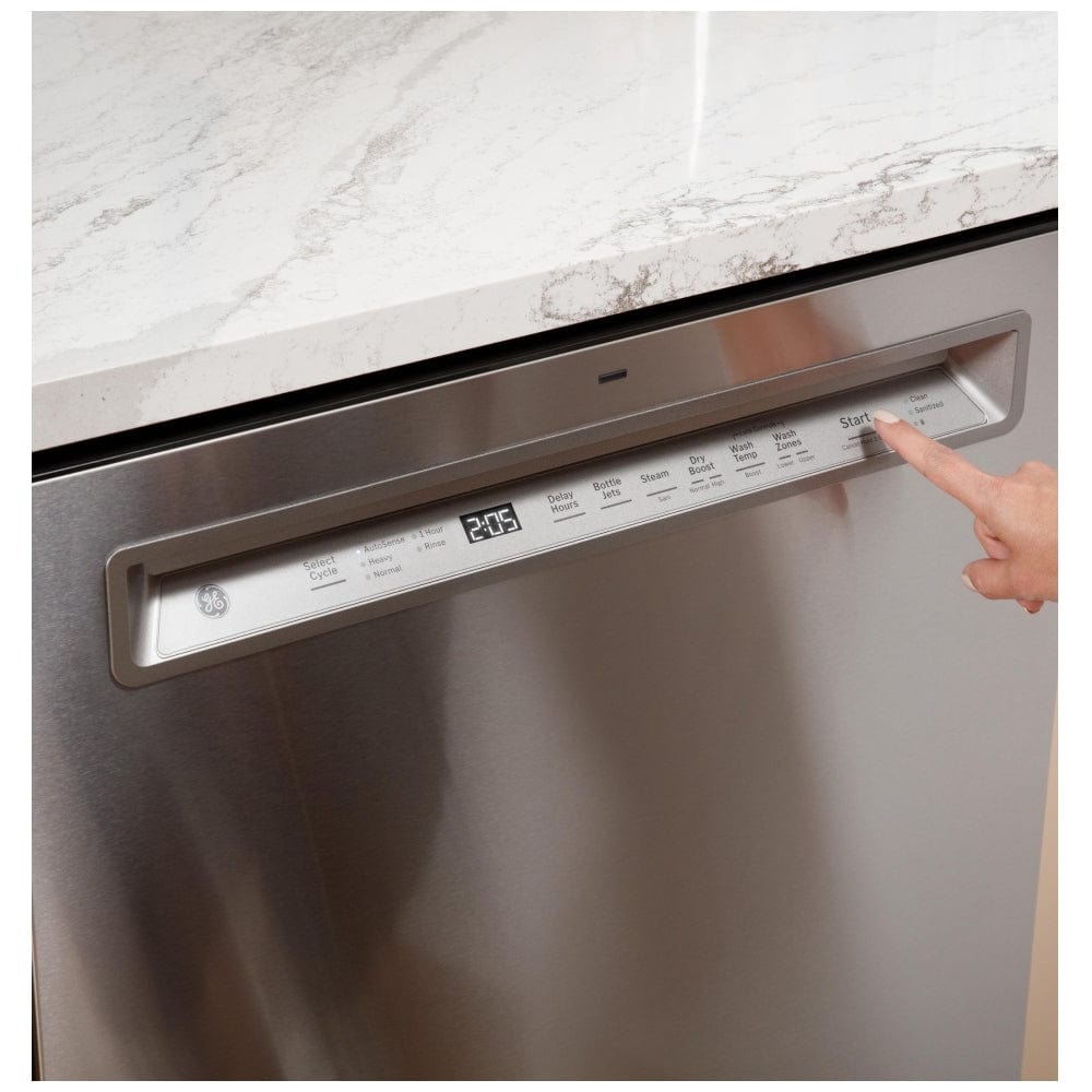 GE GDF650SYVFS Dishwasher, 24 inch Exterior Width, 47 dB Decibel Level, Fully Integrated, Stainless Steel (Interior), 5 Wash Cycles, 16 Capacity (Place Settings), Stainless Steel color