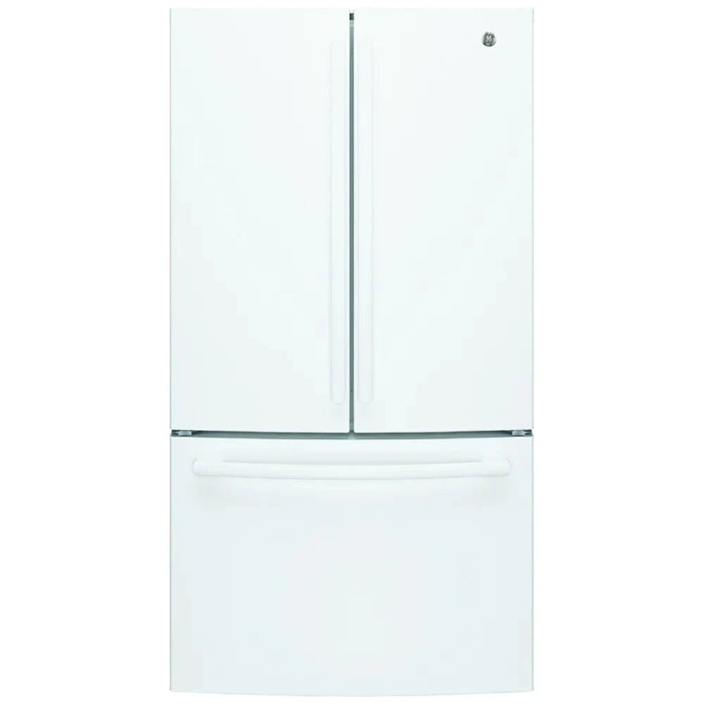 GE GNE27JGMWW French Door Refrigerator, 36 inch Width, ENERGY STAR Certified, 26.7 cu. ft. Capacity, Water Dispenser (Interior), Ice Dispenser (Freezer Located), White color