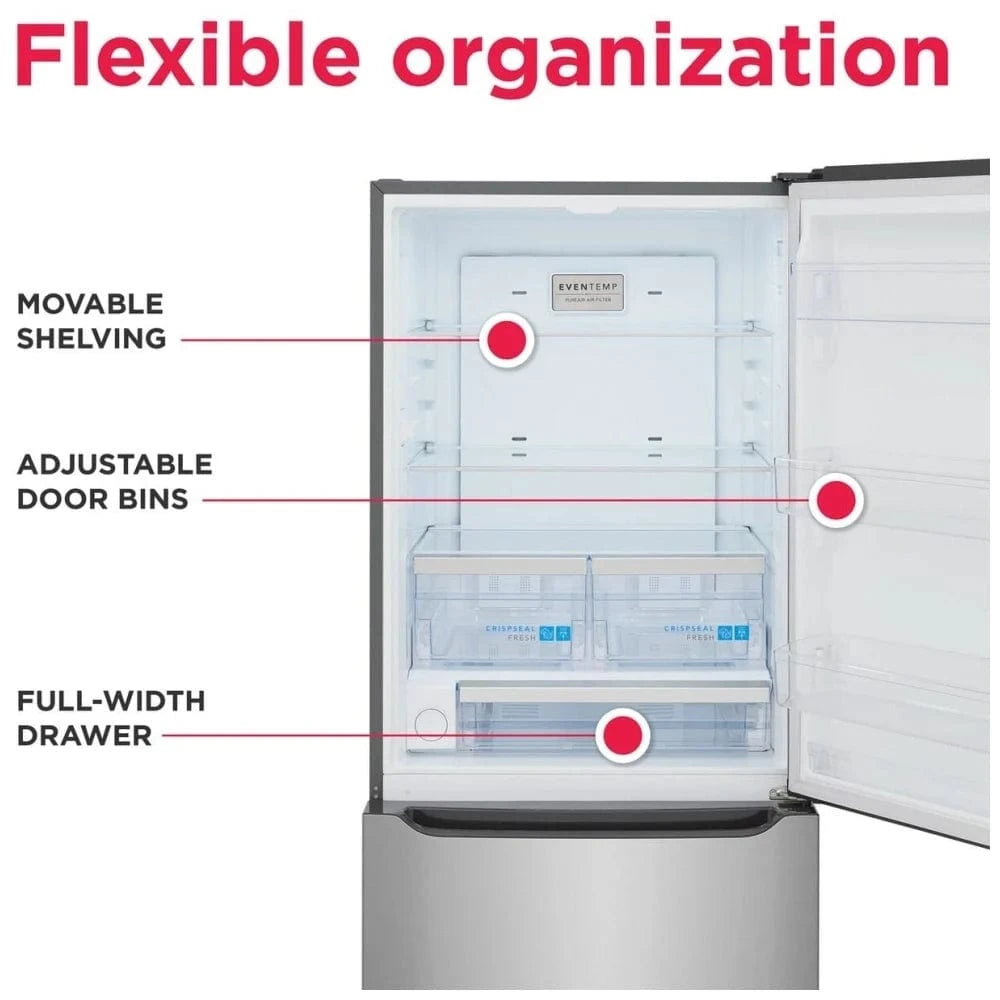 Frigidaire Gallery GRBN2012AF Bottom Freezer Refrigerator, 30 inch Width, ENERGY STAR Certified, Ice Dispenser (Freezer Located), 20 cu. ft. Capacity, Water Dispenser (Interior), Stainless Steel color