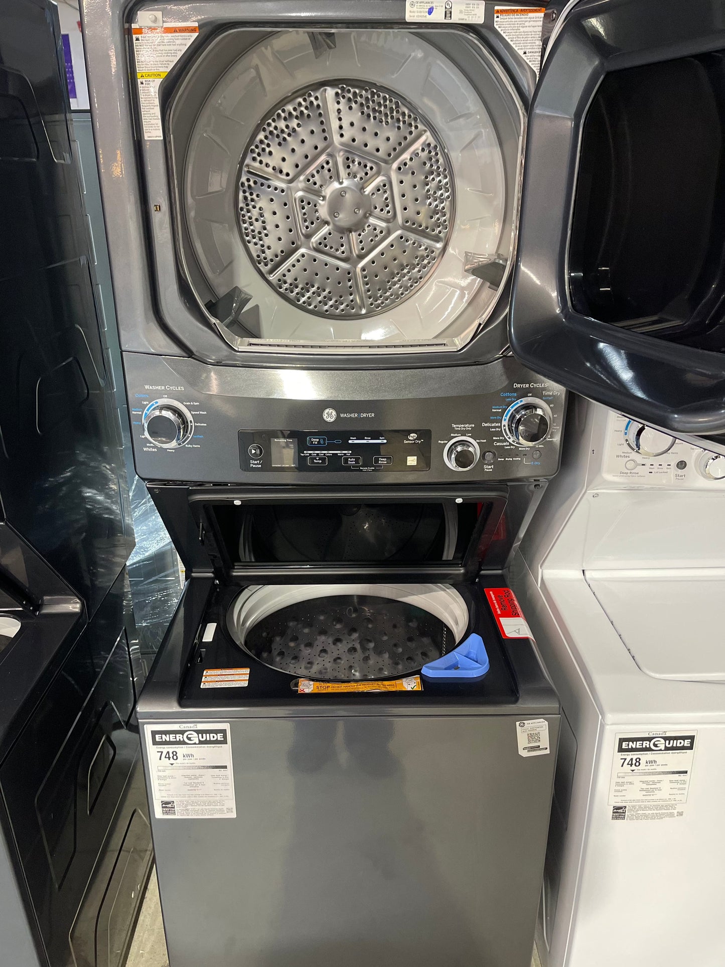 GE GUD57EEMTDG Laundry Center, 26 1/2" Width, 5.9 Cu. Ft. Capacity (Dryers), Electric, 27" Exterior Width, 4.5 cu. ft. Capacity, 11 Wash Cycles, 800 RPM Washer Spin Speed, 4.5 Washer Capacity, Diamond Grey colour