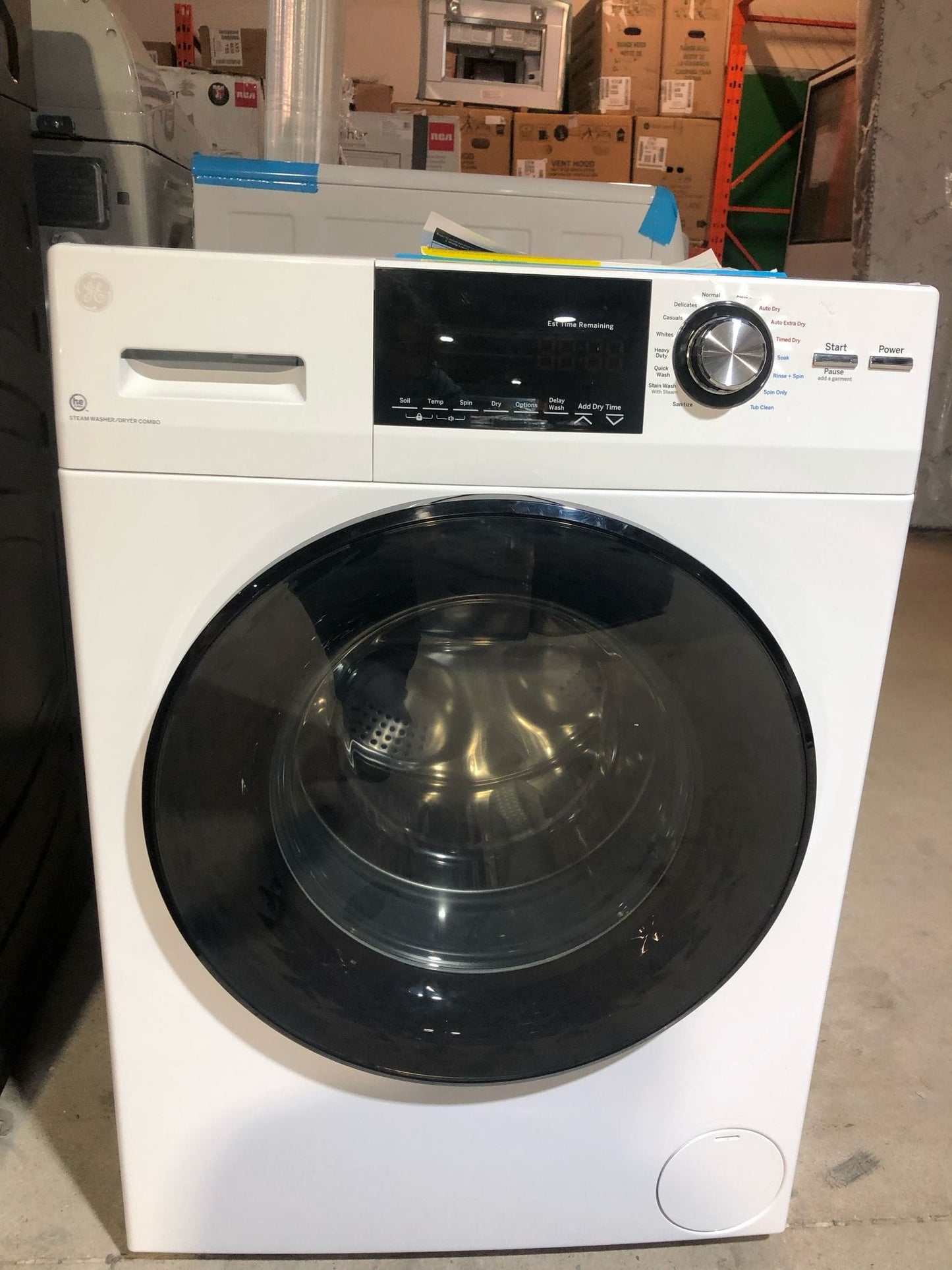 GE Compact Washer, 24 inch Width, 2.8 cu. ft. Capacity, Steam Clean, 14 Wash Cycles, White All-In-One Washer & Dryer GFQ14ESSNWW