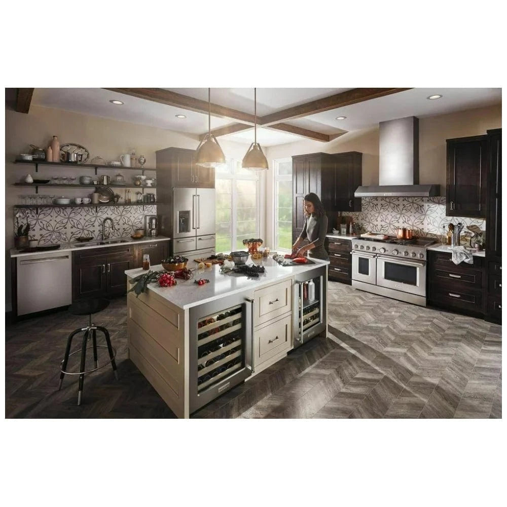 KitchenAid KUBR214KSB Compact Beverage Center Under Counter Refrigeration, 24 inch Width, Stainless Steel color Motion-Activated LED Lighting, Dual Zone