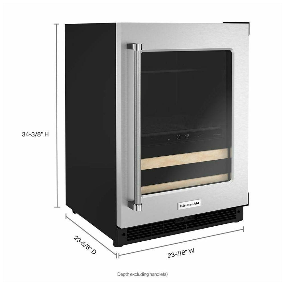 KitchenAid KUBR214KSB Compact Beverage Center Under Counter Refrigeration, 24 inch Width, Stainless Steel color Motion-Activated LED Lighting, Dual Zone