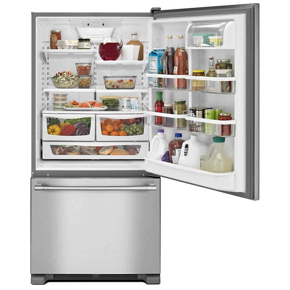 Maytag MBR1957FEZ Bottom Freezer Refrigerator, 30 inch Width, ENERGY STAR Certified, 18.67 cu. ft. Capacity, Stainless Steel colour