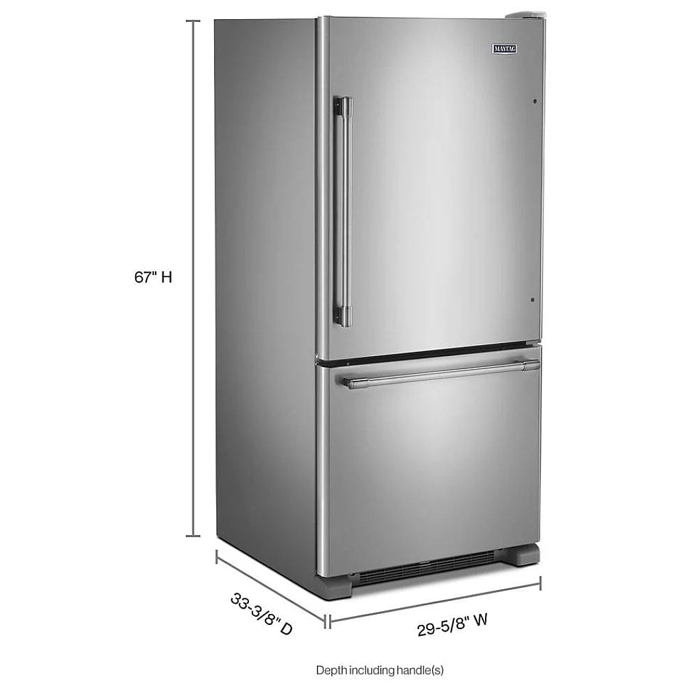 Maytag MBR1957FEZ Bottom Freezer Refrigerator, 30 inch Width, ENERGY STAR Certified, 18.67 cu. ft. Capacity, Stainless Steel colour