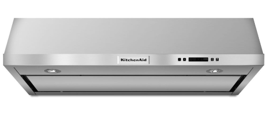 KitchenAid KVUB606DSS Range Hood, 36 inch Exterior Width, Canopy, Under-Cabinet, 600 CFM, 7.0, LED, Dishwasher Safe Filters, 4, Stainless Steel colour Blower Included