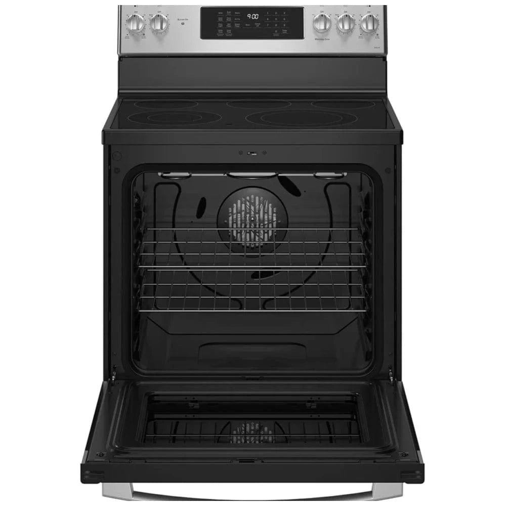 GE PCB900YVFS Electric Range, 6.2 cu. ft. Capacity, 30 inch Exterior Width, True Convection, 5 Burners, Storage Drawer, Air Fry, Self Clean, S color