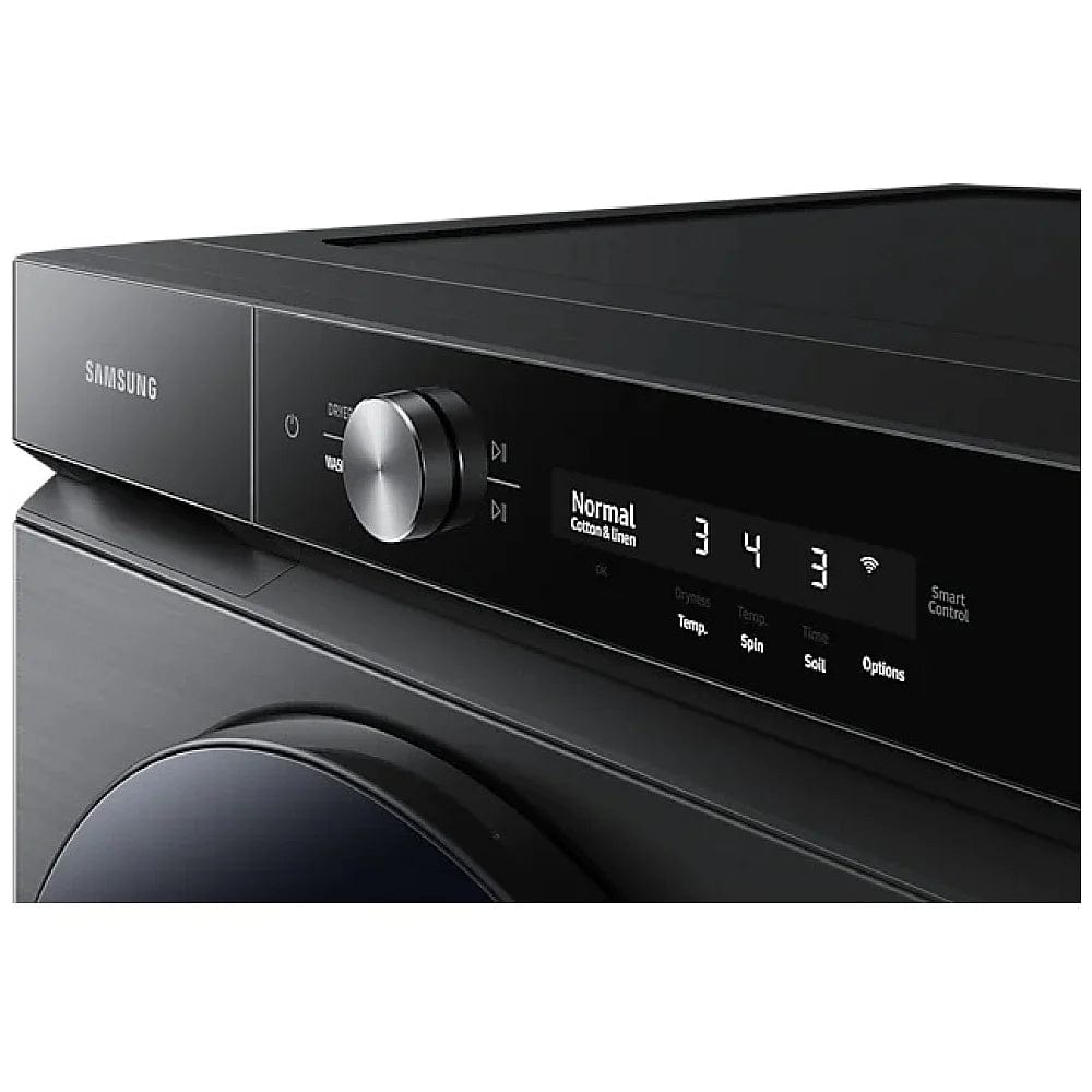 Samsung Bespoke WF46BB6700AVUS Front Load Washer, 27" Width, ENERGY STAR Certified, 5.2 cu. ft. Capacity, 24 Wash Cycles, 5 Temperature Settings, Stackable, 1200 RPM Washer Spin Speed, Water Heater, Wifi Enabled, Black Stainless colour Super Speed