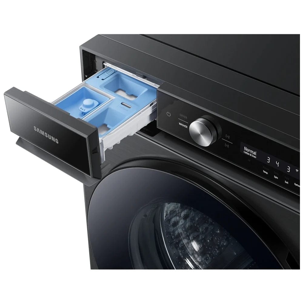 Samsung Bespoke WF46BB6700AVUS Front Load Washer, 27" Width, ENERGY STAR Certified, 5.2 cu. ft. Capacity, 24 Wash Cycles, 5 Temperature Settings, Stackable, 1200 RPM Washer Spin Speed, Water Heater, Wifi Enabled, Black Stainless colour Super Speed