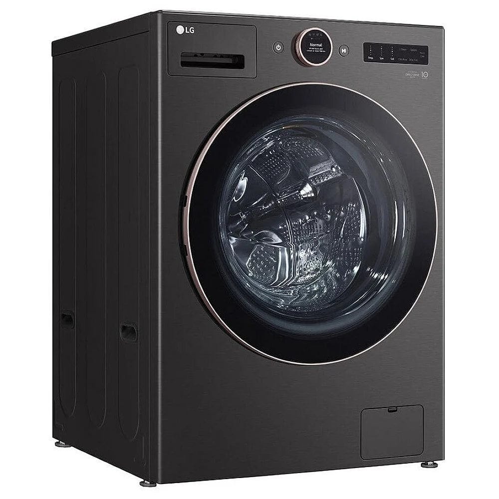 LG WM6500HBA Front Load Washer, 27 inch Width, ENERGY STAR Certified, 5.8 cu. ft. Capacity, Steam Clean, 25 Wash Cycles, 5 Temperature Settings, Stackable, 1300 RPM Washer Spin Speed, Wifi Enabled, Black Stainless Steel colour TurboWash 360, AI DD