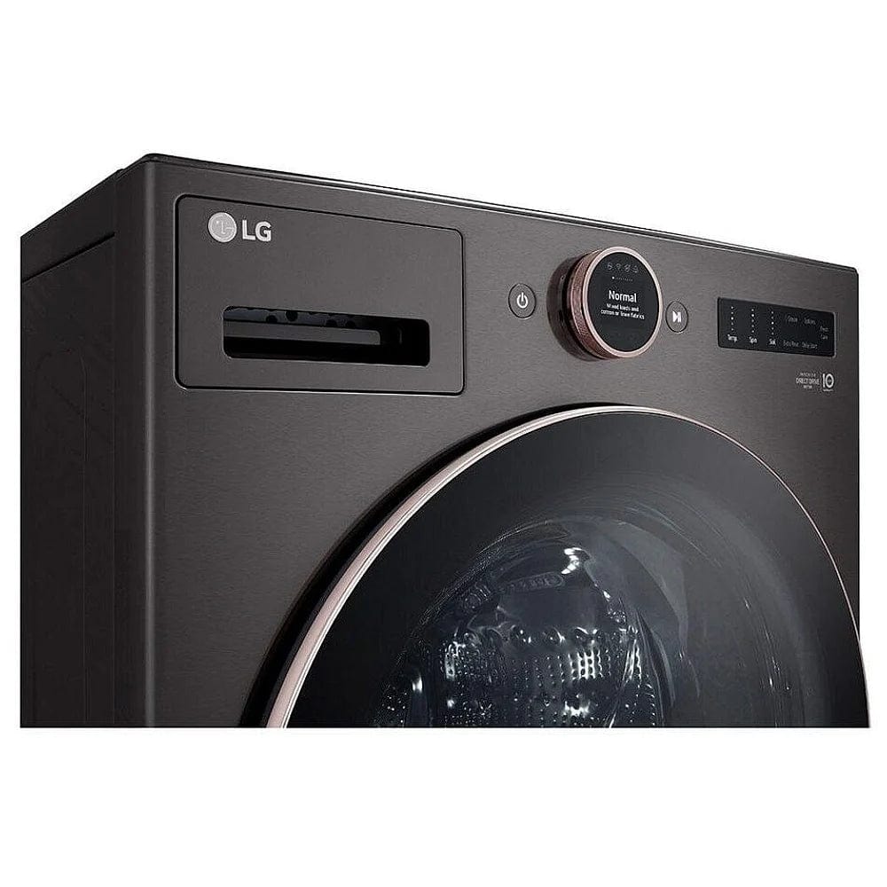LG WM6500HBA Front Load Washer, 27 inch Width, ENERGY STAR Certified, 5.8 cu. ft. Capacity, Steam Clean, 25 Wash Cycles, 5 Temperature Settings, Stackable, 1300 RPM Washer Spin Speed, Wifi Enabled, Black Stainless Steel colour TurboWash 360, AI DD