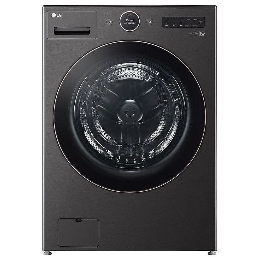 LG WM6500HBA Front Load Washer, 27 inch Width, ENERGY STAR Certified, 5.8 cu. ft. Capacity, Steam Clean, 25 Wash Cycles, 5 Temperature Settings, Stackable, 1300 RPM Washer Spin Speed, Wifi Enabled, Black Stainless Steel colour TurboWash 360, AI DD