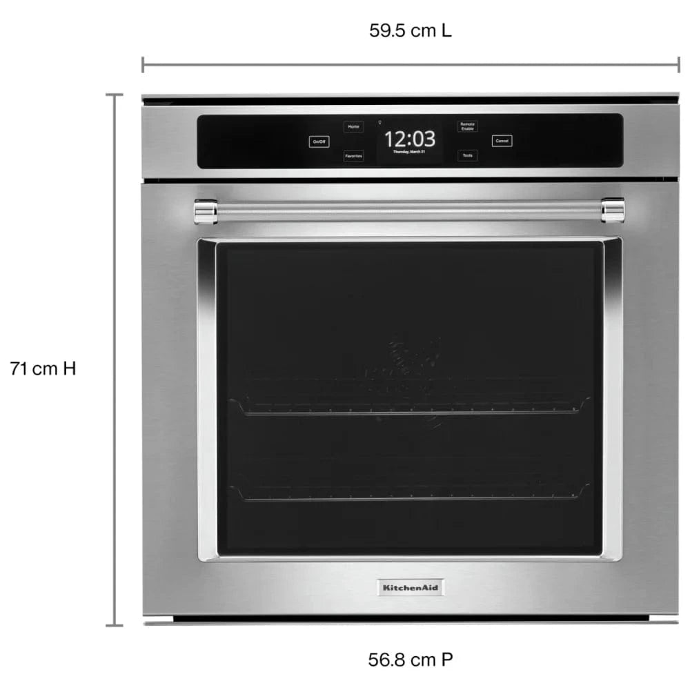 KitchenAid YKOSC504PPS Single Wall Oven, 24 inch Exterior Width, True Convection, 2.9 cu. ft. Capacity, Wifi Enabled, Stainless Steel colour Soft-Close Door, True European Convection