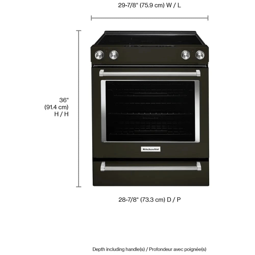 KitchenAid YKSEG700EBS Electric Range, 6.4 cu. ft. Capacity, 30 inch Exterior Width, True Convection, Storage Drawer, Self Clean, 3,200 Watts Highest Burner Element, Black Stainless Steel colour, EasyConvect™ True European Convection