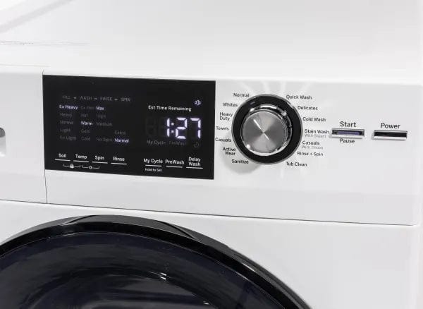 GE GFW148SSMWW Compact Washer, 24 inch Width, ENERGY STAR Certified, 2.8 cu. ft. Capacity, Steam Clean, 14 Wash Cycles, 5 Temperature Settings, Stackable, 1400 RPM Washer Spin Speed, Water Heater, White colour