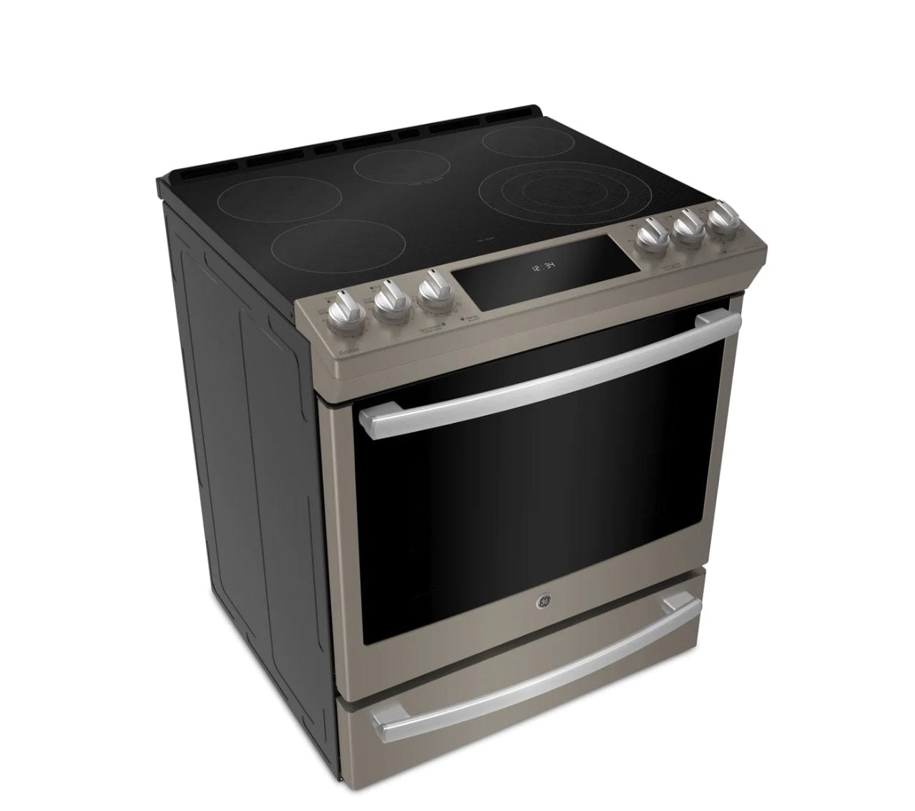 GE Profile PCS940EMES / pchs920miss Range, 30" Electric Range, Self Clean, Glass Burners (Electric), Convection, 5 Burners, 6.3 cu. ft. Capacity, Oven Drawer, Air Fry, 1 Ovens, Wifi Enabled, 3000W, Front Controls, Slate colour True European Convection