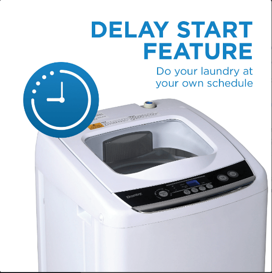 Danby 0.9 cu. ft. Compact Top Load Washing Machine in White DWM030WDB-6 with wheels