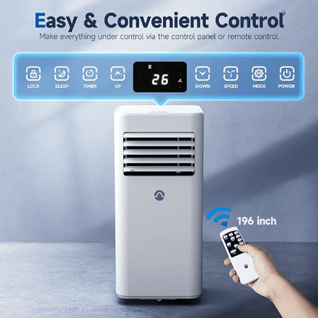 GINOST	JL-MAC-US01 Portable Air Conditioners, 10000 BTU Portable AC for Room up to 450 Sq. Ft., 3-in-1 AC Unit, Dehumidifier & Fan with Digital Display, Remote Control, Window Installation Kit, 24H Timer, Sleep Mode JLMACUS01