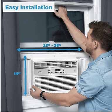 MIDEA MAW12R1BWT - Midea 12,000 BTU EasyCool Window Air Conditioner, Dehumidifier and Fan - Cool, Circulate and Dehumidify up to 550 Sq. Ft., Reusable Filter, Remote Control