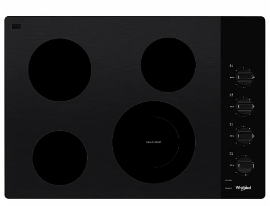 Whirlpool WCE55US0HB Cooktop, 30 inch Exterior Width, Electric, 4 Burners, Black colour