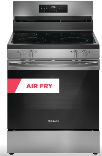 Frigidaire FCRE308CAS Range, Electric Range, 30 inch Exterior Width, Self Clean, Convection, 5 Burners, 5.3 cu. ft. Capacity, Storage Drawer, Air Fry, 1 Ovens, Stainless Steel colour