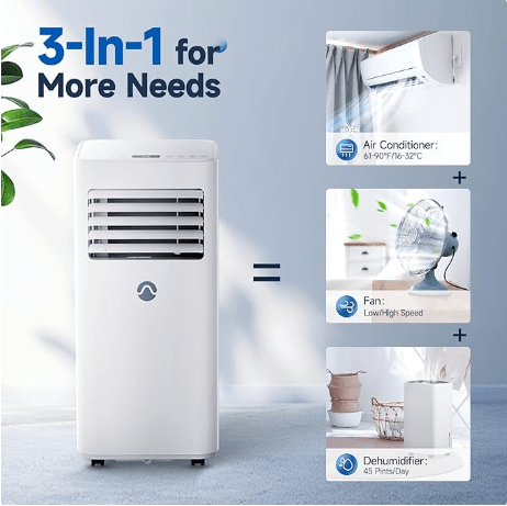 GINOST	JL-MAC-US01 Portable Air Conditioners, 10000 BTU Portable AC for Room up to 450 Sq. Ft., 3-in-1 AC Unit, Dehumidifier & Fan with Digital Display, Remote Control, Window Installation Kit, 24H Timer, Sleep Mode JLMACUS01