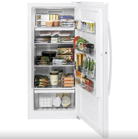 GE FUF14DLRWW Upright Freezer, 28 3/8 inch Width, ENERGY STAR Certified, 14.1 cu. ft. Capacity, Frost Free, White