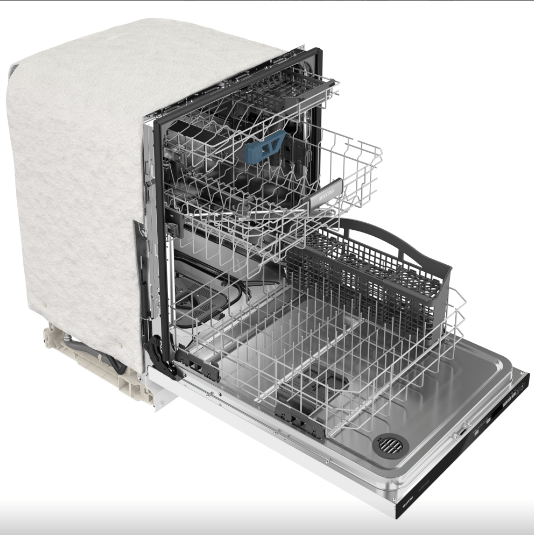 Maytag MDB8959SKW Dishwasher, 24 inch Exterior Width, 47 dB Decibel Level, Fully Integrated, Stainless Steel (Interior), 5 Wash Cycles, 15 Capacity (Place Settings), White colour Ball Bearing Rack Glides