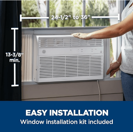 GE	AHEK08AC GE Window Air Conditioner 8000 BTU, Wi-Fi Enabled, Energy-Efficient Cooling for Medium Rooms, 8K BTU Window AC Unit with Easy Install Kit, Control Using Remote or Smartphone App
