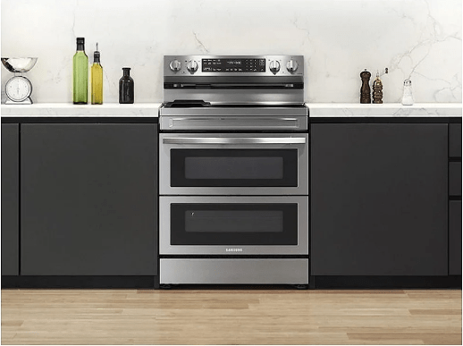 Samsung NE63A6751SS - NE63A6751SS/AC Range, 30 inch Exterior Width, Electric, Self Clean, Convection, 5 Burners, Air Fry, 2 Ovens, Stainless Steel colour Dual Fan True European Convection, FlexDuo w/ Dual Door, Aluminum Griddle,Soft Close Door