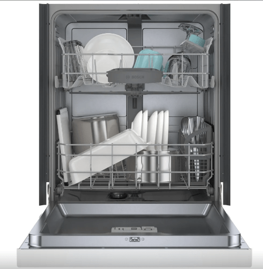 Bosch 100 Series SHE3AEM2N Dishwasher, 24 inch Exterior Width, 50 dB Decibel Level, Full Console, Stainless Steel (Interior)