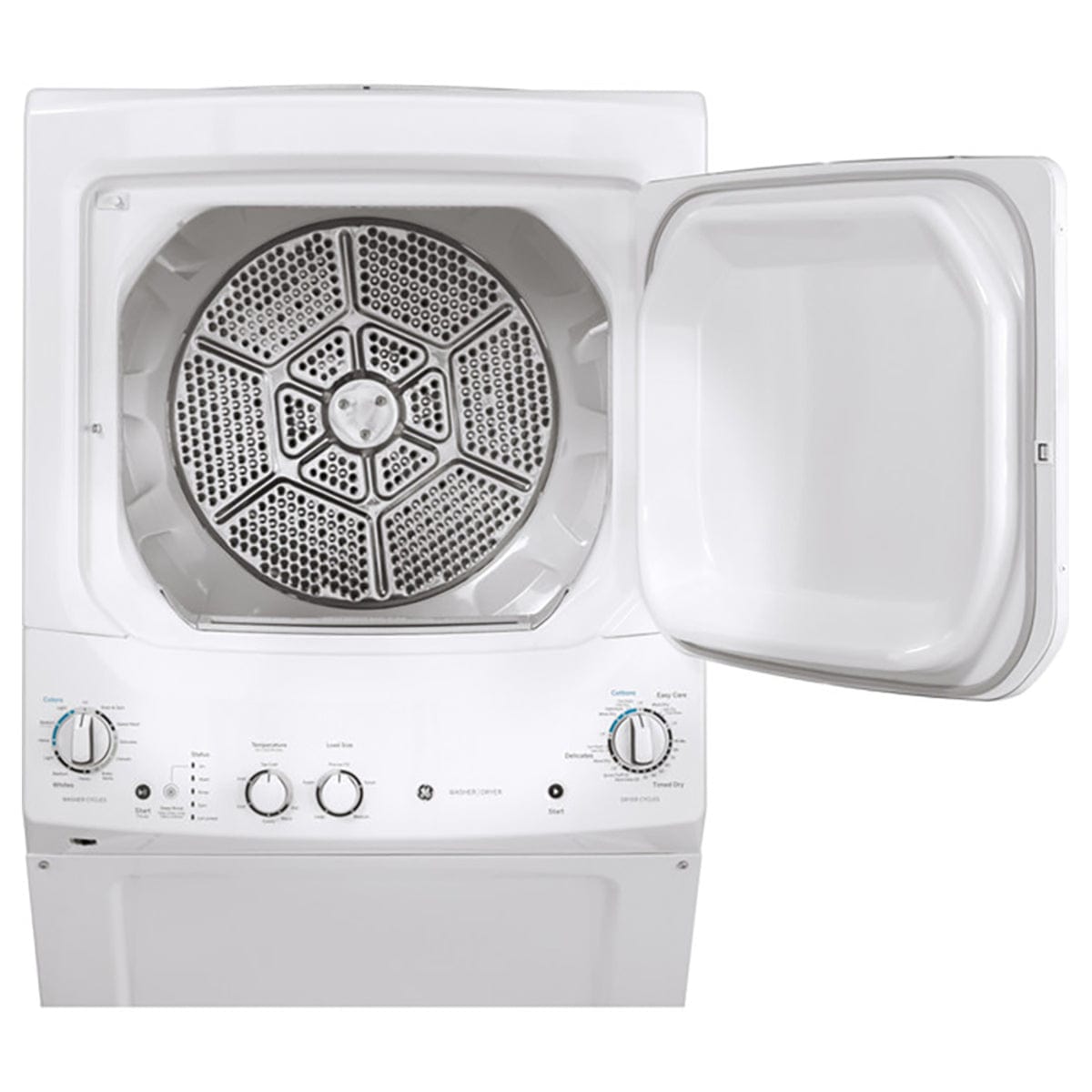 GE Laundry Centre 4.4 cu. ft. Capacity Washer, 5.9 cu. ft. Capacity Long Vent Electric Dryer in White - GUV27ESMWWW