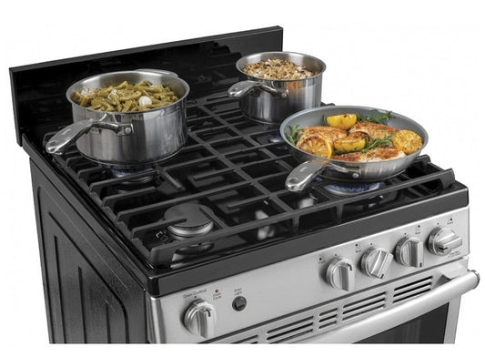 GE JCGAS640RMSS Range, 24" Exterior Width, Gas Range, Gas Burners, 4 Burners, 2.9 cu. ft. Capacity, Storage Drawer, 1 Ovens, 15K BTU, Front Controls, Stainless Steel colour